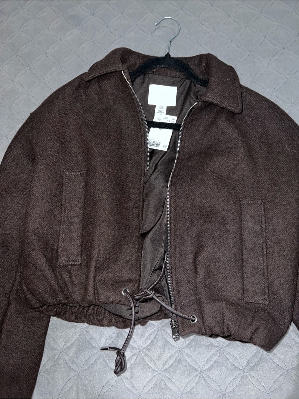 Men's Brown Zip-Front Wool Blend Jacket